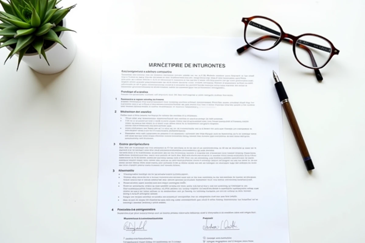 Vue aérienne d'un contrat de travail CDI imprimé avec stylo plume sur bureau blanc