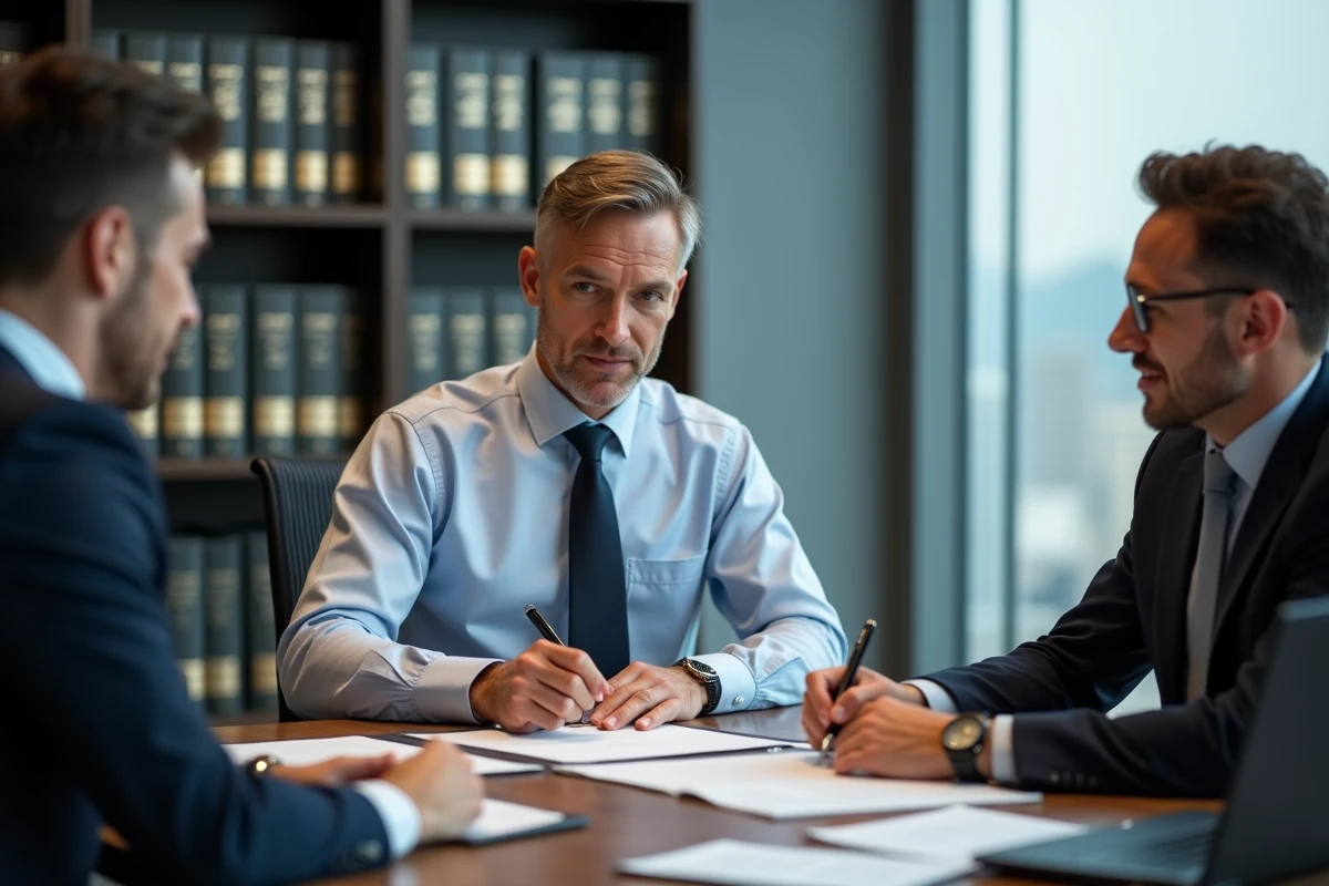 Homme signant un contrat dans une banque moderne