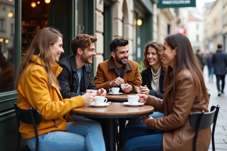 Jeunes adultes riant au café dans Rennes