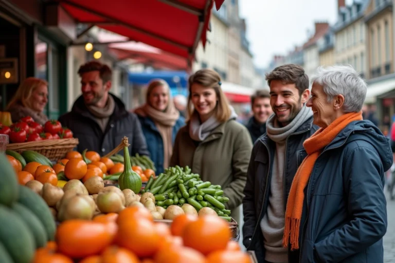 Groupe de jeunes et seniors au marché de Rennes